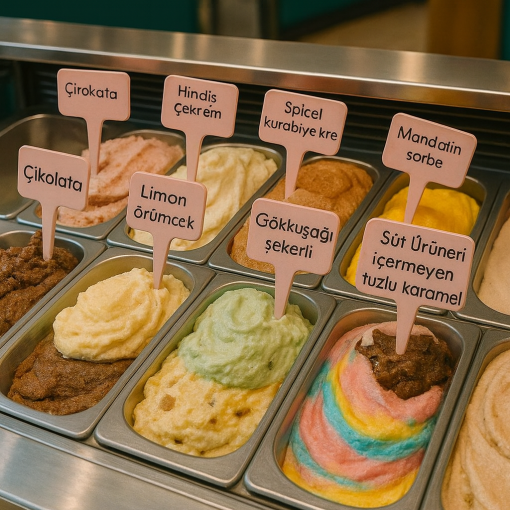 Akrilik Dondurma Aroması Çubukları | Yeniden Kullanılabilir Gelato ve Tatlı Aroması Tabelaları | Özel Gıda Teşhir Etiketleri | Kafe ve Dondurma Dükkanı Tabelaları