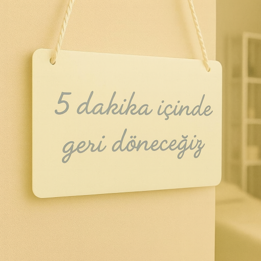 Çift Taraflı Ofis Dışı / Dönüş Saati Tabelası – Asılı İş Tabelası – Dükkan, Salon, Klinik, Stüdyo veya Ofis için Geri Döneceğiz Tabelası