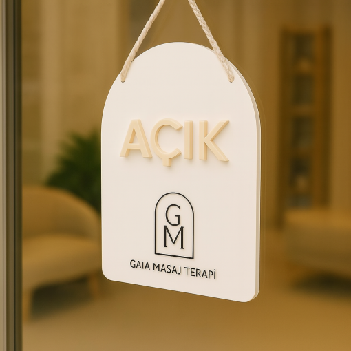 Mini Markalı Çift Taraflı Açık ve Kapalı İşareti | 20 cm Asılı Akrilik İşletme Kapı İşareti | Özel Salon, Spa veya Mağaza Tabelası