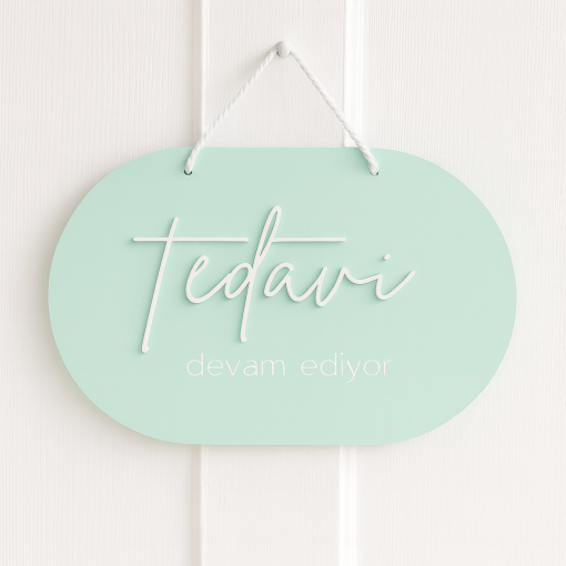 Tedavi Odası İkili | Çift Taraflı Akrilik Salon Kapı Tabelaları | Oda Hazır & İşlem Devam Ediyor | 25x16,5 cm