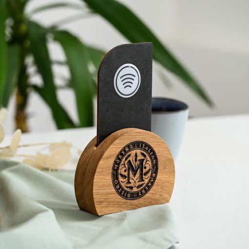 Ahşap Standlı Değiştirilebilir NFC & QR Kod Menü Tabelası | Restoran Masaüstü Evrensel Stand - Görsel 3