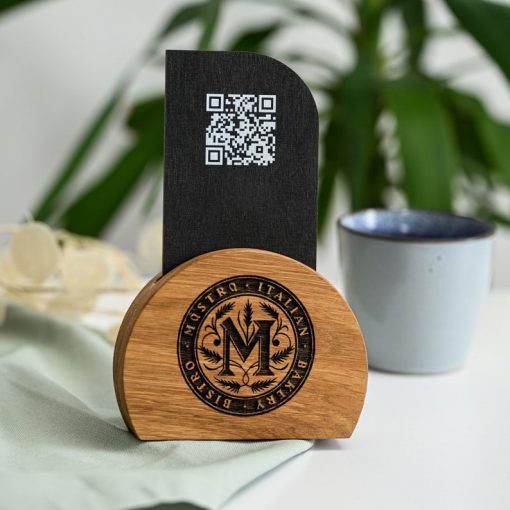 Ahşap Standlı Değiştirilebilir NFC & QR Kod Menü Tabelası | Restoran Masaüstü Evrensel Stand - Görsel 2