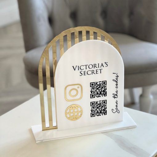 Salon, Bar ve Kafeler İçin Altın Renkli Çoklu QR Kod Tabelası | Logonuz, Menü ve Fiyat Listesi ile Özel Tasarım QR Kodlu İşaret | Güzellik Merkezi QR Kod Tabelası