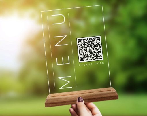 Özel Tasarım QR Kodlu Menü Tabelası, Doğal Ahşap ve Akrilikten Özel Restoran Tabelası, Kafe ve Barlar İçin QR Kodlu İşaret, QR Kodlu Masa ve Masaüstü Dekoru