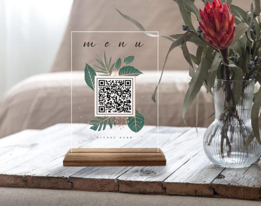 Özel Tasarım QR Kodlu Menü Tabelası, Doğal Ahşap ve Akrilikten Özel Restoran Tabelası, Kafe ve Barlar İçin QR Kodlu İşaret, QR Kodlu Masa ve Masaüstü Dekoru - Görsel 2