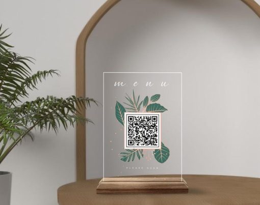 Özel Tasarım QR Kodlu Menü Tabelası, Doğal Ahşap ve Akrilikten Özel Restoran Tabelası, Kafe ve Barlar İçin QR Kodlu İşaret, QR Kodlu Masa ve Masaüstü Dekoru