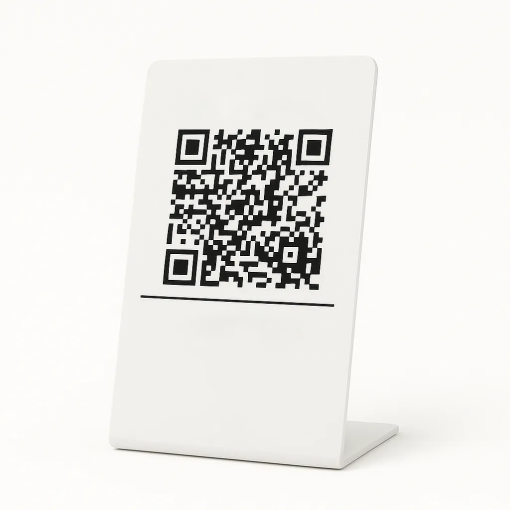 Dikey QR Menü Standı Beyaz Masa Numaralı